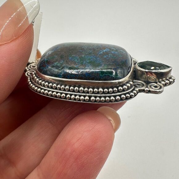 NWT Azurite and Green Quartz in Bali Sterling Silver Pendant! - Picture 4 of 12